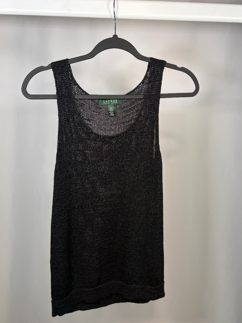 Lauren Ralph Lauren Black Open Knit Sweater Tank | Size L